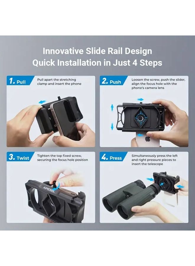 Apexel Universal Black Phone Telescope Holder Adapter For Binoculars Microscopes - Image 3