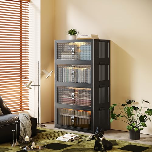 SAILUN 116Gal/464Qt Stackable Storage Bins Folding Collapsible Storage Bins with a Lid, Closet Organizers and Storage,Black 26" W x 17" D x 56.7" H - Image 4