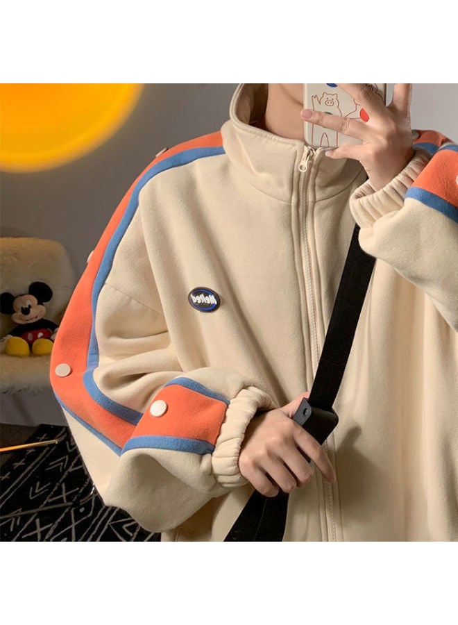 American Retro Sports Sweater Women's Autumn And Winter Fleece-lined Thickened Chic Hong Kong Style Cardigan Jacket High Street Loose Baseball Suit  - Image 1