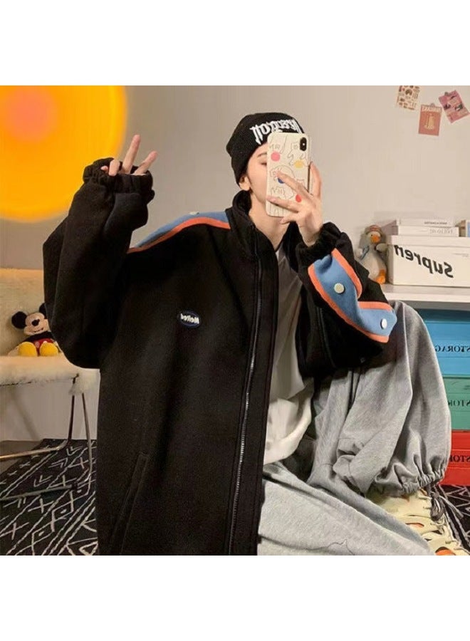 American Retro Sports Sweater Women's Autumn And Winter Fleece-lined Thickened Chic Hong Kong Style Cardigan Jacket High Street Loose Baseball Suit  - Image 5