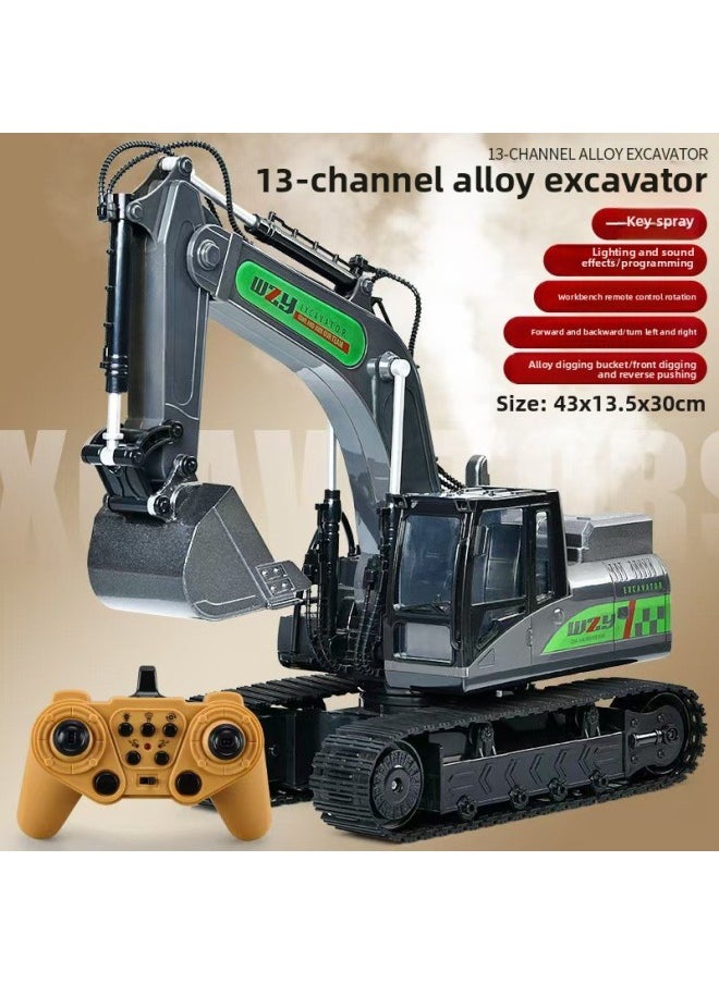 Generic Alloy Children's Remote Control Car Excavator Toy Car Boy Electric Excavator Engineering Car Excavator A Generation Of Hair-Color:Extra Large - 13 Channels - Black - Metal Bucket [color Box]-Scale:Crazy [4 Body Batteries] + Remote Control Batteries  - Image 1