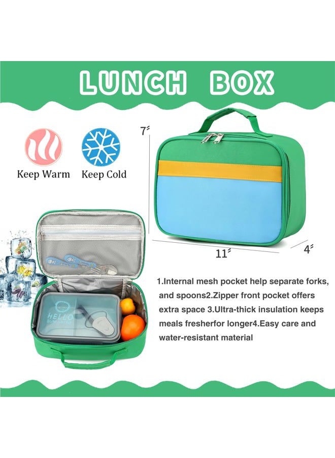 BEFUNIRISE Backpack Set for Girls Boy Kids Backpack with Lunch Box for Elementary Primary Kindergarten School Bag (Green Blue Set, Large) - Image 2