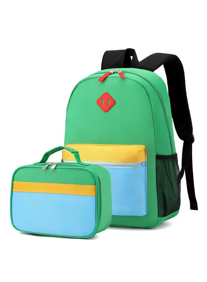 BEFUNIRISE Backpack Set for Girls Boy Kids Backpack with Lunch Box for Elementary Primary Kindergarten School Bag (Green Blue Set, Large) - Image 1