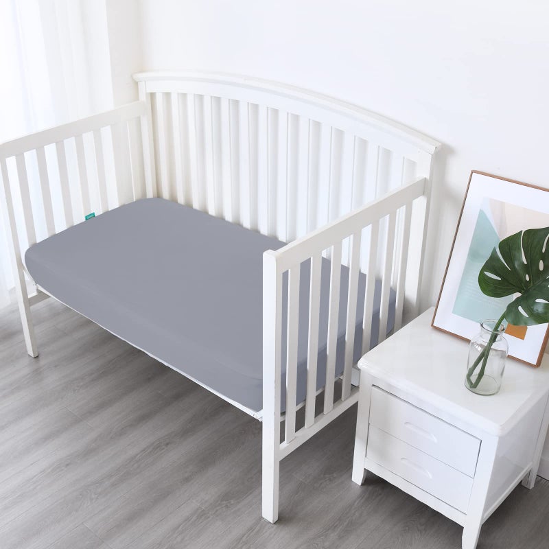 Biloban Crib Sheets Girl Fitted, 2 Pack Crib Sheet Fits for Standard Crib Mattress, Neutral Toddler Bed Sheets for Baby Boys, Grey & Pink, 52â€X 28â€ - Image 3