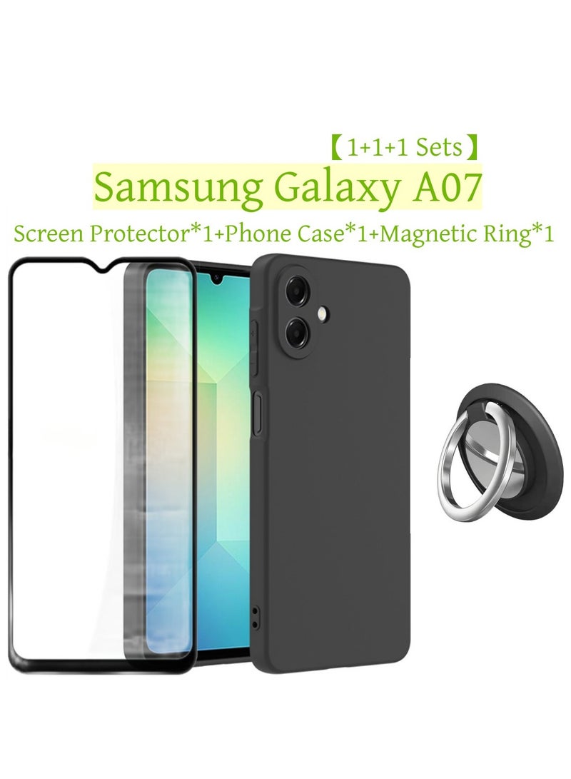 CHEROSIN 【1+1+1 Sets】for Samsung Galaxy A07 Case & Screen Protector & Magnetic Ring Holder Frosted Pudding Material TPU Cover with Tempered Glass Screen Protector,Ring Holder Suitable for Car Magnetic Attraction - Image 1