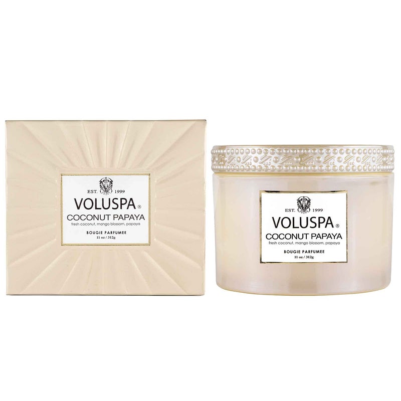 Voluspa Coconut Papaya Corta Maison Boxed Candle 11 oz 45 Hour Burn Time Coconut Wax for Clean Burning Handcrafted in The USA