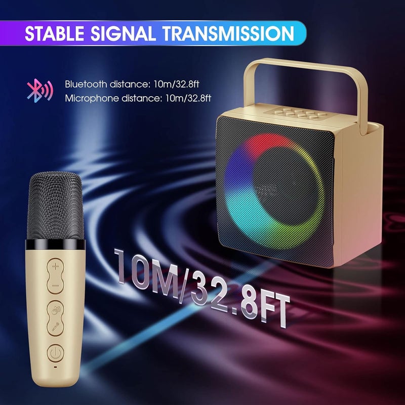 سمارت بيري جهاز كاريوكي للأطفال مزود بميكروفونين لاسلكيين وإضاءة LED ونظام مكبر صوت كاريوكي محمول ممتع للحفلات وحفلات الزفاف والنزهات الكنسية، إصدار ذهبي مطور للأولاد والبنات - Image 5