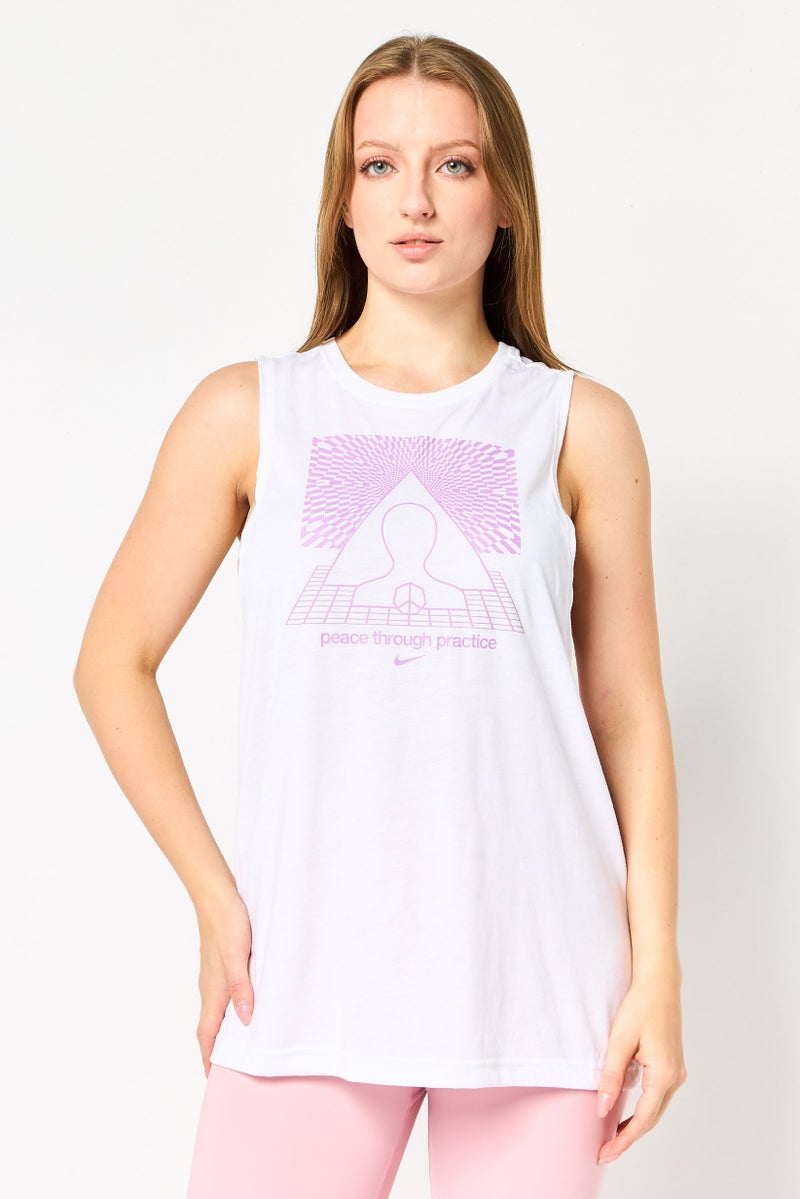 Nike Women Dri-Fit Sleeveless Yoga Top, White - Image 1