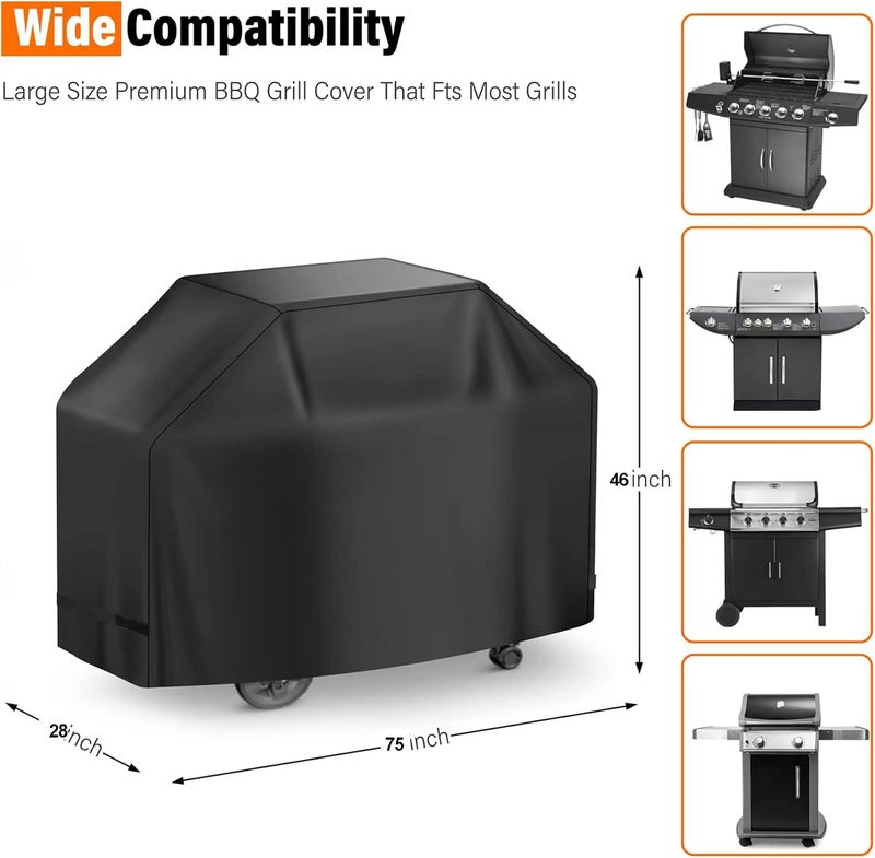 Sheful 75 inch Grill Cover, Black, Waterproof, Rip-Proof, Anti-UV, Fade Resistant, with Adjustable Velcro Strap, Fits Weber Summit 600 Series, Dyna-Glo, Nexgrill, Brinkmann and Monument Grills Assorted trendy color picks - Image 2