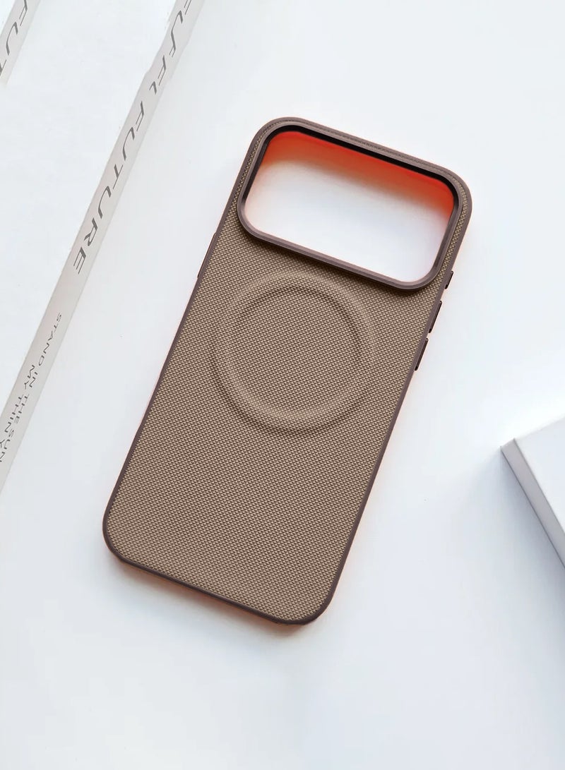 Wtech Apple iPhone 17 Pro 5G 2025 Luxury High Quality Magnetic Silicone Sides Case Cover (MCRPSN) - Brown - Image 4