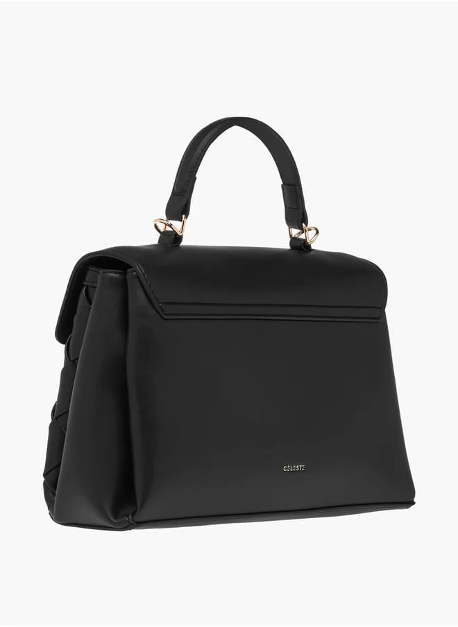 Celeste Weave Textured Satchel Bag with Handles and Flap Closure