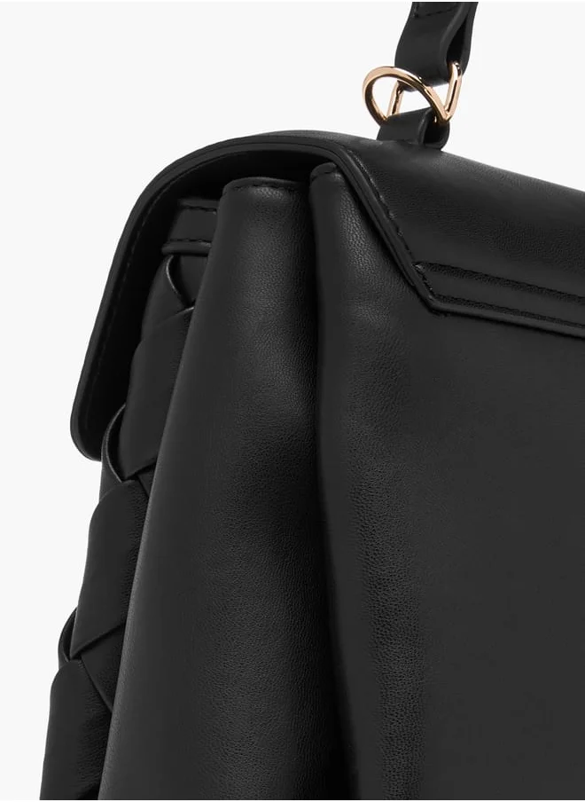 Celeste Weave Textured Satchel Bag with Handles and Flap Closure