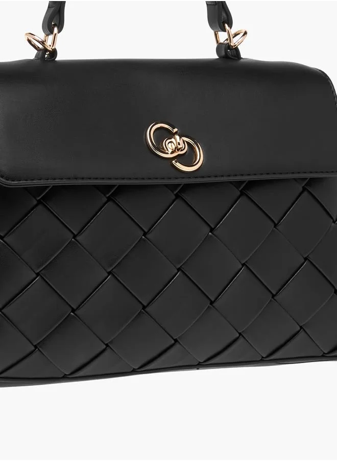 Celeste Weave Textured Satchel Bag with Handles and Flap Closure