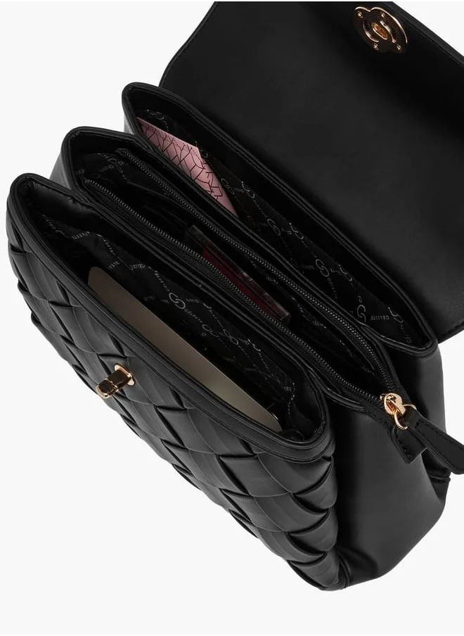 Celeste Weave Textured Satchel Bag with Handles and Flap Closure