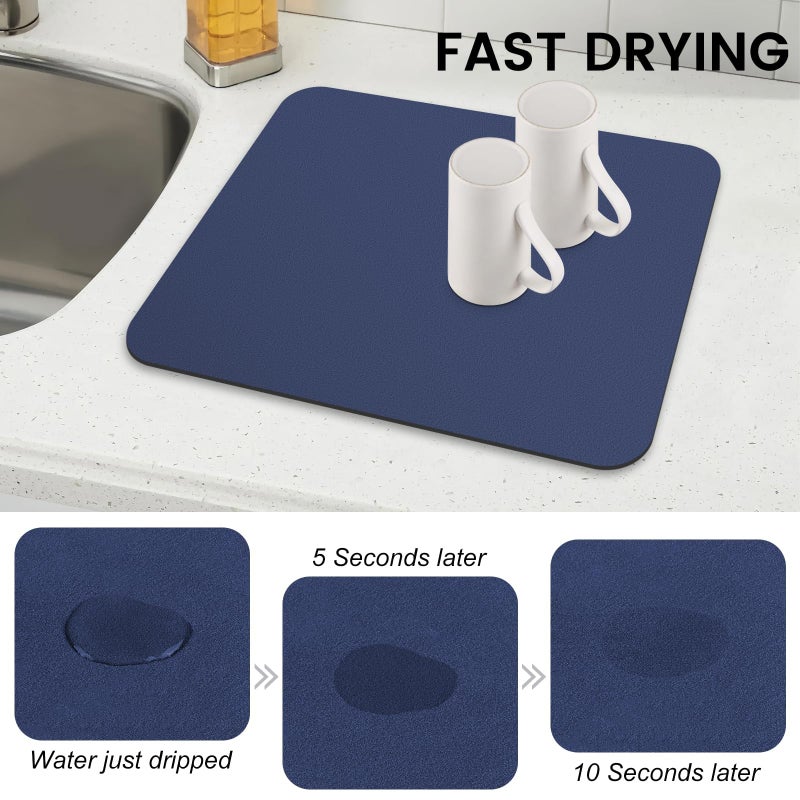WISELIFE Dish Drying Mat Super Absorbent Drying Mat Large Dish Drying Mats for Kitchen Counter Easy Clean Dish Mat Kitchen Drying Mat15"x 18" Classic Blue - Image 4
