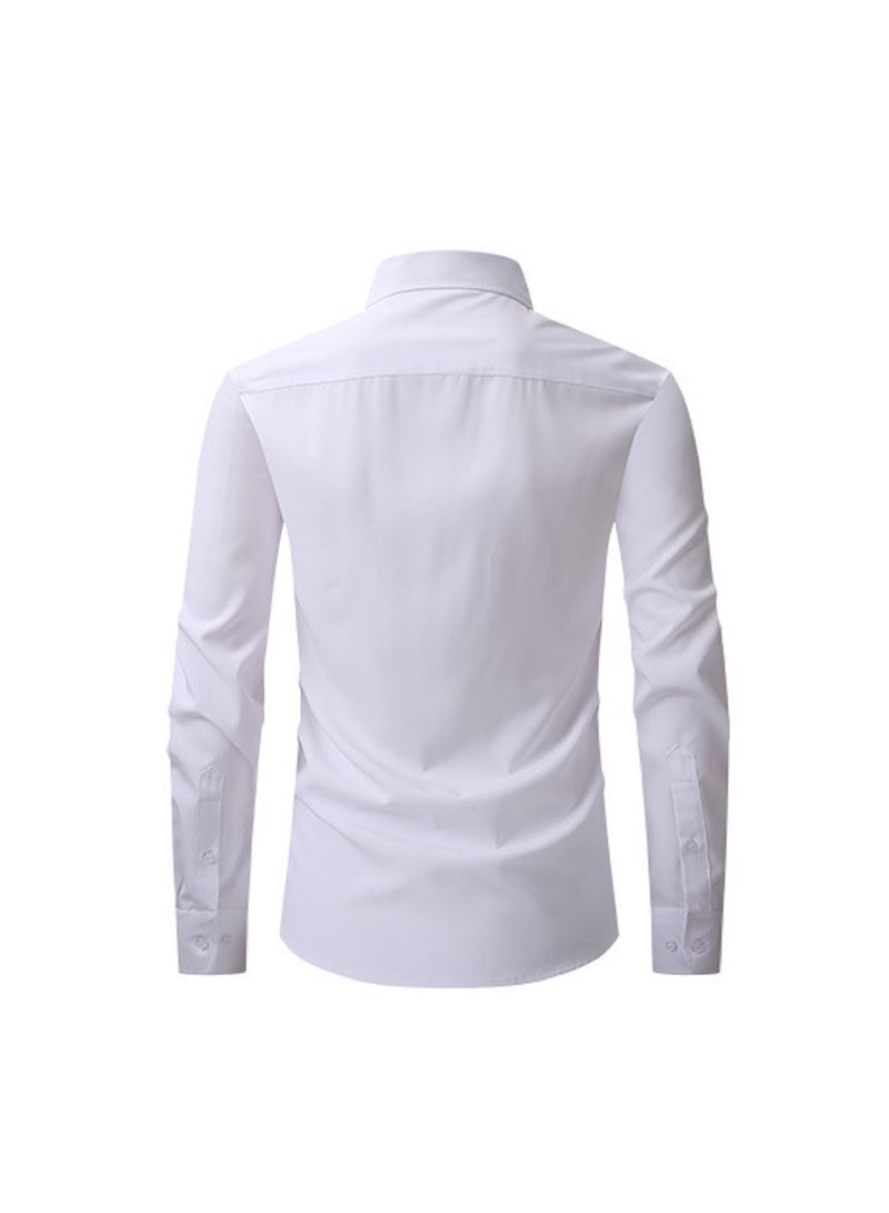 NIBEMINENT Thin Long Sleeved Slim Fitting Solid Color Men's Shirt - Image 2
