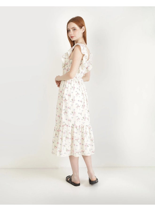 آري من امريكان ايجل فستان ميدي مزين بالزهور والكشكشة - Image 4