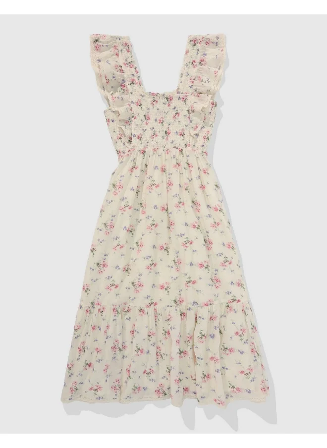 آري من امريكان ايجل Aerie Smocked Ruffle Midi Dress