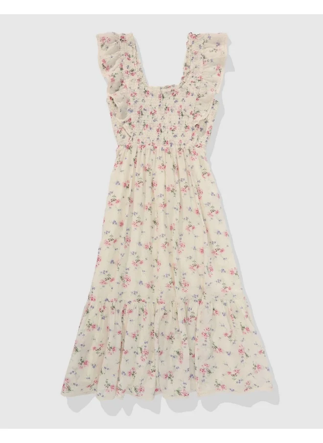 آري من امريكان ايجل Aerie Smocked Ruffle Midi Dress