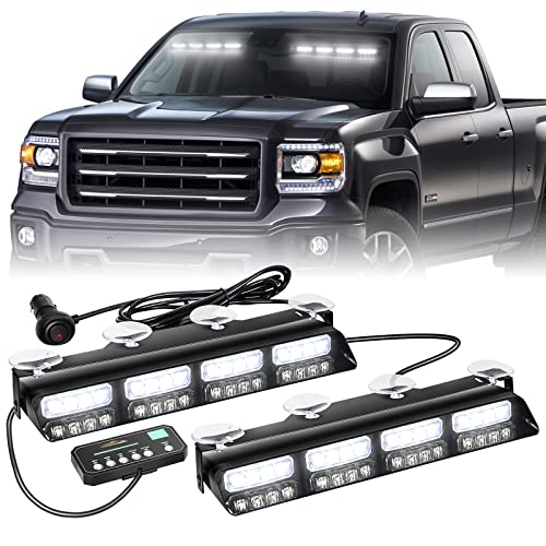 XRIDONSEN White Emergency Dash Strobe Lights Safety Flashing Warning Hazard Interior Front/Rear Windshield Deck Split Light Bar w/Digital Display Controller for Construction Vehicles Trucks - Image 1