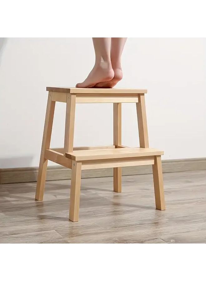 2 Step Wood Stool Heavy Duty 350 lbs Non Slip A Frame Design with Handle for Bathroom Kitchen Home - Image 2