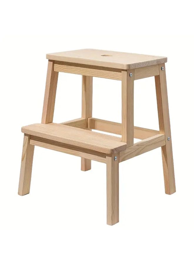 2 Step Wood Stool Heavy Duty 350 lbs Non Slip A Frame Design with Handle for Bathroom Kitchen Home - Image 1