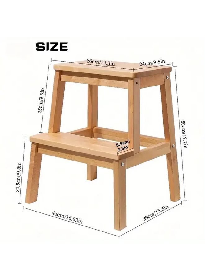 2 Step Wood Stool Heavy Duty 350 lbs Non Slip A Frame Design with Handle for Bathroom Kitchen Home - Image 3