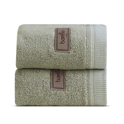 Spread Spain 100% Bamboo Face Towel, Ultra Soft, Absorbent, Quick Dry Towels for Facewash, Gym, Sports, Travel, Suitable for Acne Prone Skin, 33cm x 33cm, 360 GSM (Pack of 2 - Olive) - Image 1