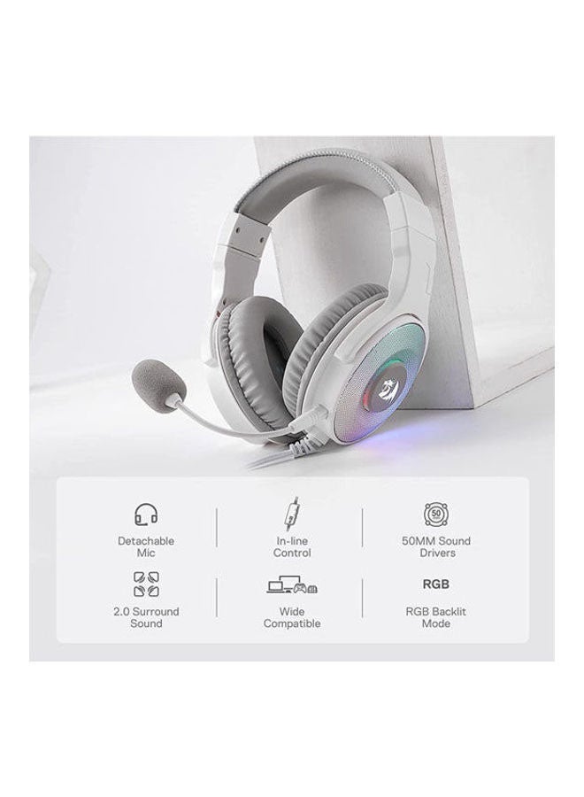 ريدراجون سماعة الألعاب السلكية Redragon H350 Pandora Rgb، إضاءة خلفية ديناميكية Rgb - صوت محيطي ستريو - مشغلات 50 مم - ميكروفون قابل للفصل، سماعات رأس فوق الأذن تعمل مع أجهزة الكمبيوتر/Ps4/Xbox One/Ns-أبيض - Image 2