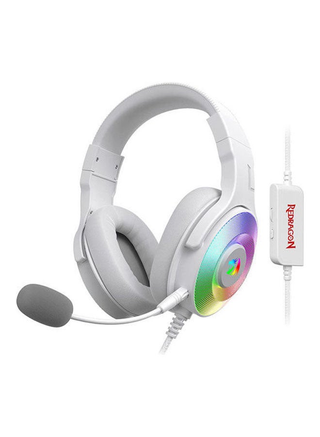 ريدراجون سماعة الألعاب السلكية Redragon H350 Pandora Rgb، إضاءة خلفية ديناميكية Rgb - صوت محيطي ستريو - مشغلات 50 مم - ميكروفون قابل للفصل، سماعات رأس فوق الأذن تعمل مع أجهزة الكمبيوتر/Ps4/Xbox One/Ns-أبيض - Image 1
