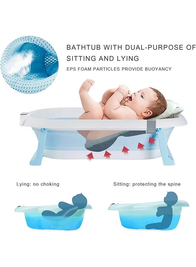 Foldable Baby Bathtub and Thermometer, Suitable for Newborns to Toddlers 0-36 Months - Blue/White ( without Floating Cushion )