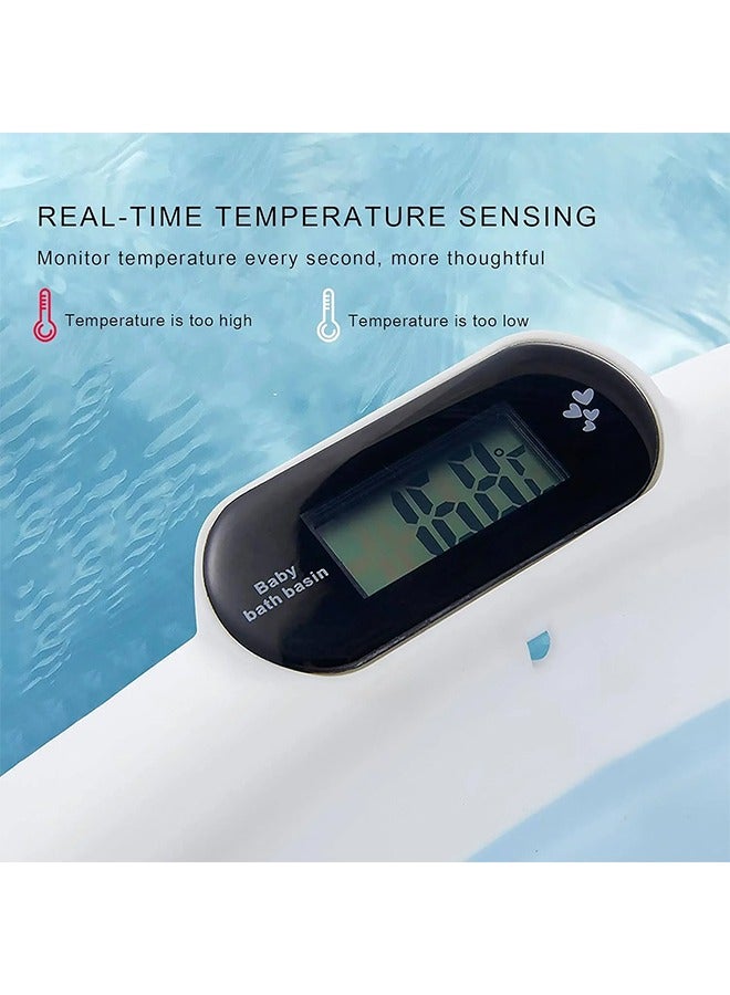Foldable Baby Bathtub and Thermometer, Suitable for Newborns to Toddlers 0-36 Months - Blue/White ( without Floating Cushion )