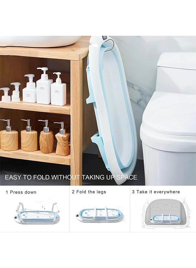 Foldable Baby Bathtub and Thermometer, Suitable for Newborns to Toddlers 0-36 Months - Blue/White ( without Floating Cushion )