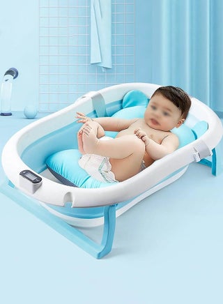 Foldable Baby Bathtub and Thermometer, Suitable for Newborns to Toddlers 0-36 Months - Blue/White ( without Floating Cushion ) - pzsku/Z178F787EE82E0DAA4A51Z/45/_/1727821980/899ff643-f271-42c1-932d-bb74b3b34661