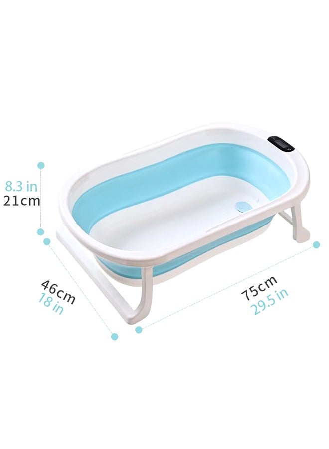 Foldable Baby Bathtub and Thermometer, Suitable for Newborns to Toddlers 0-36 Months - Blue/White ( without Floating Cushion )