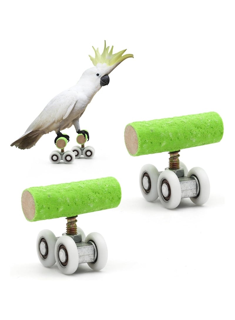 2Pcs Green Parrot Roller Skates Bird Toy,Wood Plastic Intelligence Training Pet Parakeet Mini Roller Ice Skates Skateboard for Small Bird Toys (Green-2 Pack) - Image 1