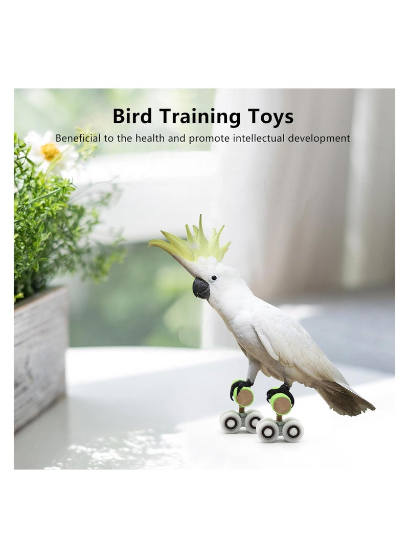 2Pcs Green Parrot Roller Skates Bird Toy,Wood Plastic Intelligence Training Pet Parakeet Mini Roller Ice Skates Skateboard for Small Bird Toys (Green-2 Pack) - Image 3