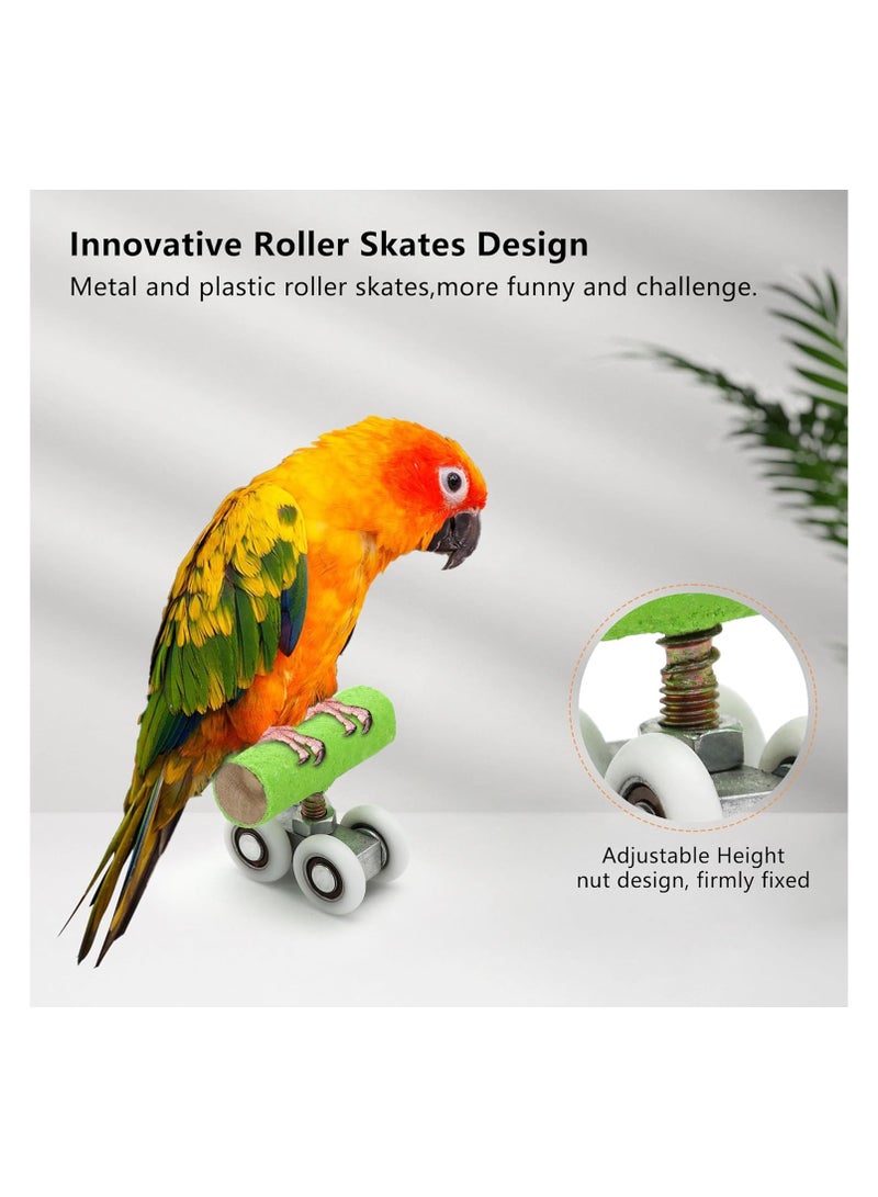 2Pcs Green Parrot Roller Skates Bird Toy,Wood Plastic Intelligence Training Pet Parakeet Mini Roller Ice Skates Skateboard for Small Bird Toys (Green-2 Pack) - Image 4