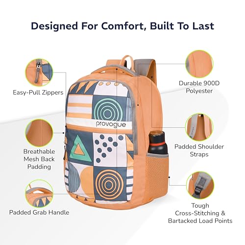 Provogue Blaze laptop backpack with built-in rain cover, college bag, office bag, laptop bag for men and women with bottle holder and side pocket, padded, laptop sleeve, Sunmelt Orange, 35 Ltr - Image 4