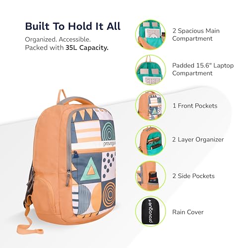 Provogue Blaze laptop backpack with built-in rain cover, college bag, office bag, laptop bag for men and women with bottle holder and side pocket, padded, laptop sleeve, Sunmelt Orange, 35 Ltr - Image 3