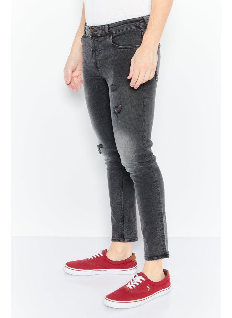 Asos Design - Men Skinny Fit Ripped Stretchable Jeans, Washed Black - Image 1