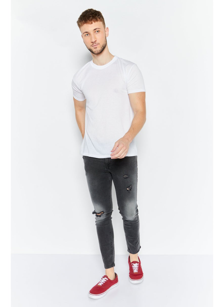 Asos Design - Men Skinny Fit Ripped Stretchable Jeans, Washed Black - Image 1