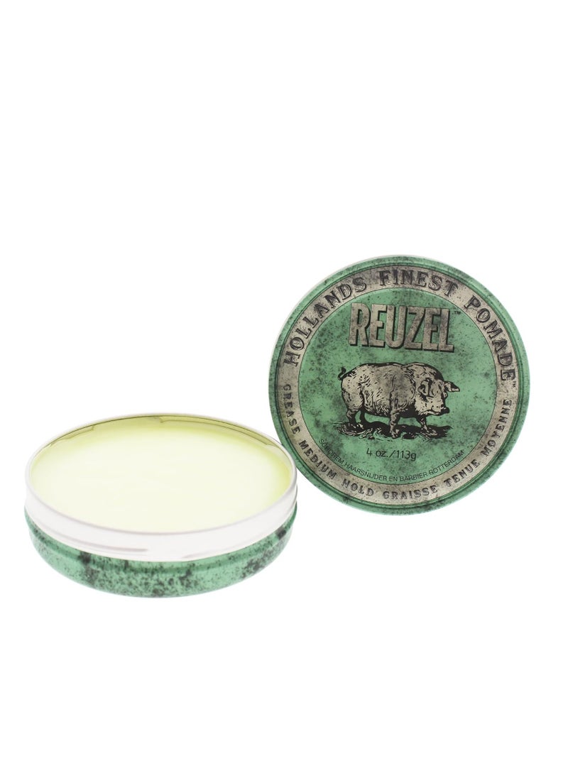 Reuzel REUZEL Green Grease Pomade, Medium All Day Hold, Oil-Based Styling Wax, Medium Shine and Flake Free, Easy To Wash Out, For All Hairstyles  - Image 2