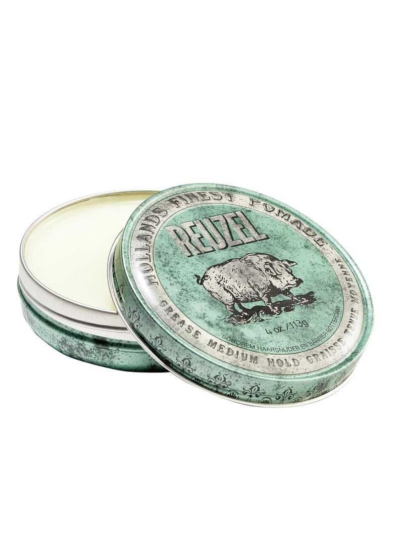 Reuzel REUZEL Green Grease Pomade, Medium All Day Hold, Oil-Based Styling Wax, Medium Shine and Flake Free, Easy To Wash Out, For All Hairstyles  - Image 1
