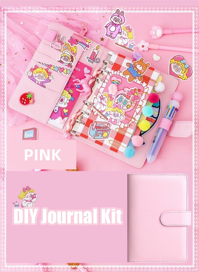 TAPIT Scrap Book Cute Stationery Set for Kids A6 Journal Notebook DIY Journaling Kit Birthday Art Craft Supplies Aesthetic Gift for Girl Child Teenage Women Pink - Image 1