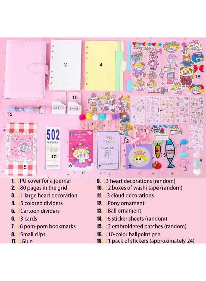 TAPIT Scrap Book Cute Stationery Set for Kids A6 Journal Notebook DIY Journaling Kit Birthday Art Craft Supplies Aesthetic Gift for Girl Child Teenage Women Pink - Image 2