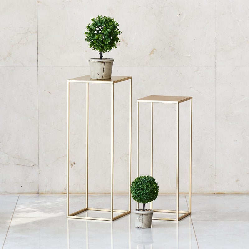ALPOME Pack of 2 Already Installed Gold Plant Stand indoor stable steel frame Flower Stands drink table for party wedding Centrepieces Living Room Patio Garden (Gold) - Image 4