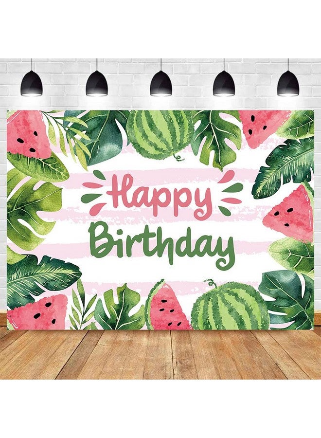 Qian 8X6Ft Summer Fruit Watermelon Theme Photography Backdrop Watercolor Happy Birthday Party Banner Cake Table Decoration Photo Background For Baby Shower Studio Booth Props - Image 1