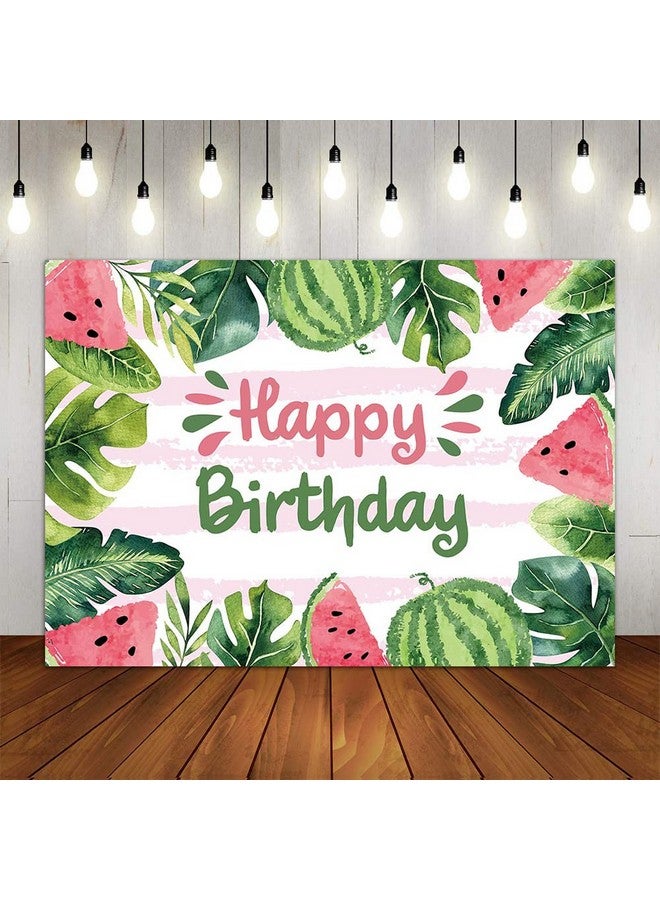 Qian 8X6Ft Summer Fruit Watermelon Theme Photography Backdrop Watercolor Happy Birthday Party Banner Cake Table Decoration Photo Background For Baby Shower Studio Booth Props - Image 3
