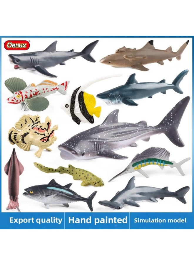 Generic - Simulation Marine Life Model Deep Sea Fish Group Toy Suit Megalodon Black-tip Shark Squid Whale Shark Swordfish-Colour:Kz Mini Reptile Amphibian (12 Sets) - Image 1